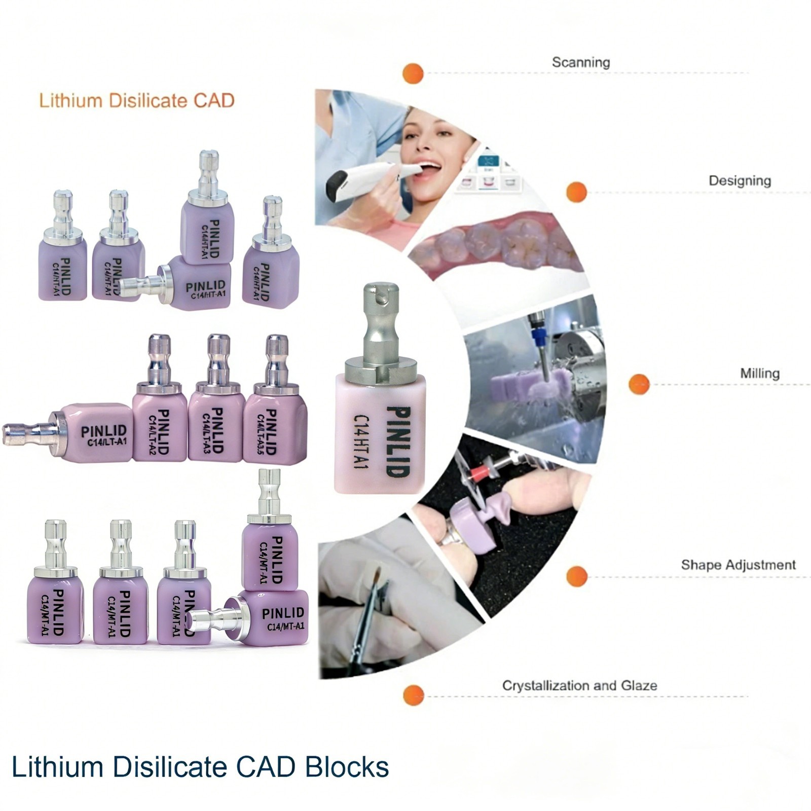 US 5-Pack C14 Dental CAD Lithium Disilicate Block Emax Ceramic cerec inlab block