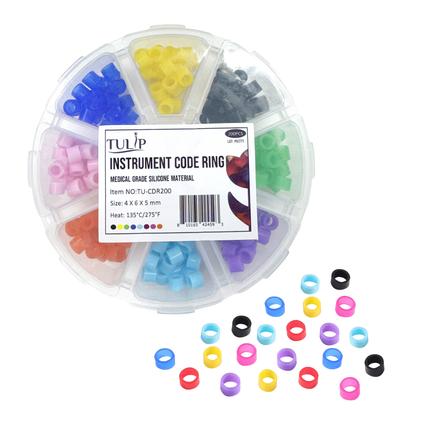 200 Dental Instrument Code Rings, Medical Grade Silicone, 4x6x5mm, Autoclavable