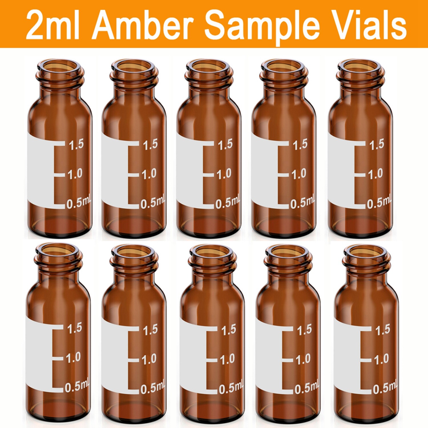50000x 2ml 9mm HPLC Vials Clear Autosampler Borosilicate Sample Graduation 9-425