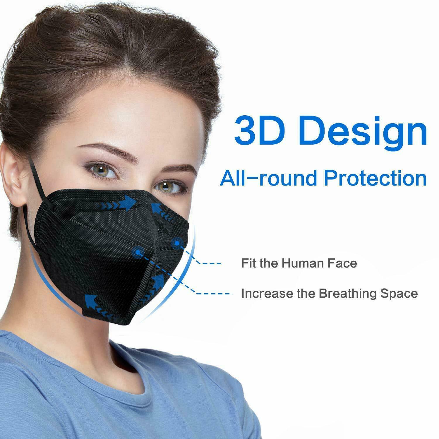 【 10 Pack 】 BLACK KN95 Mask Face Mask, 5-Layer Protective Respirator