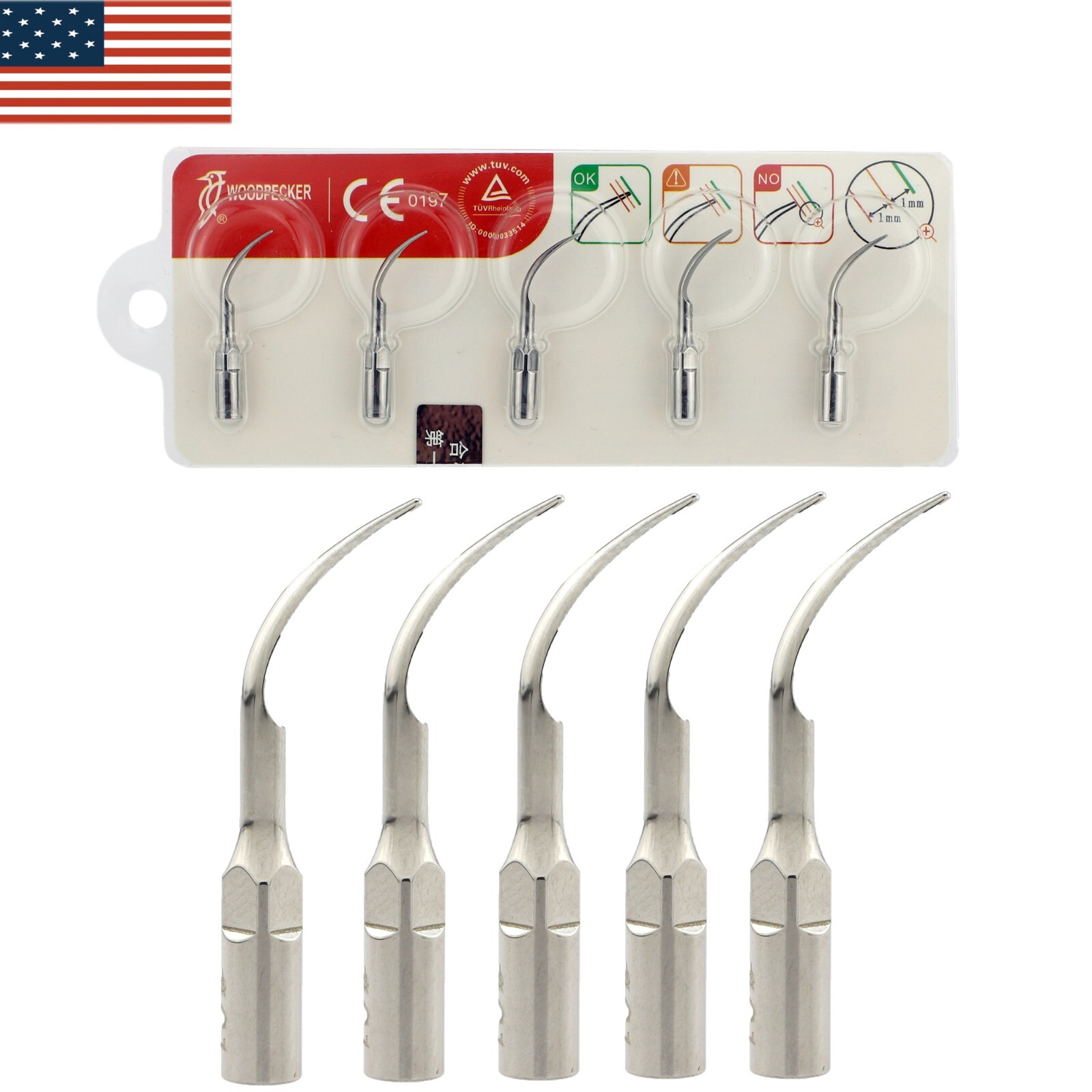 5Pcs Woodpecker Dental Ultrasonic Piezo Scaler Tips G1 Perio Scaling EMS UDS