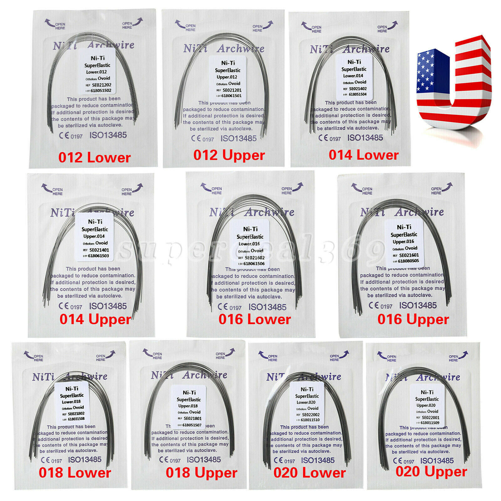 Dental Orthodontic Super Elastic Niti Round Arch Wire Ovoid 012-020upper/lower
