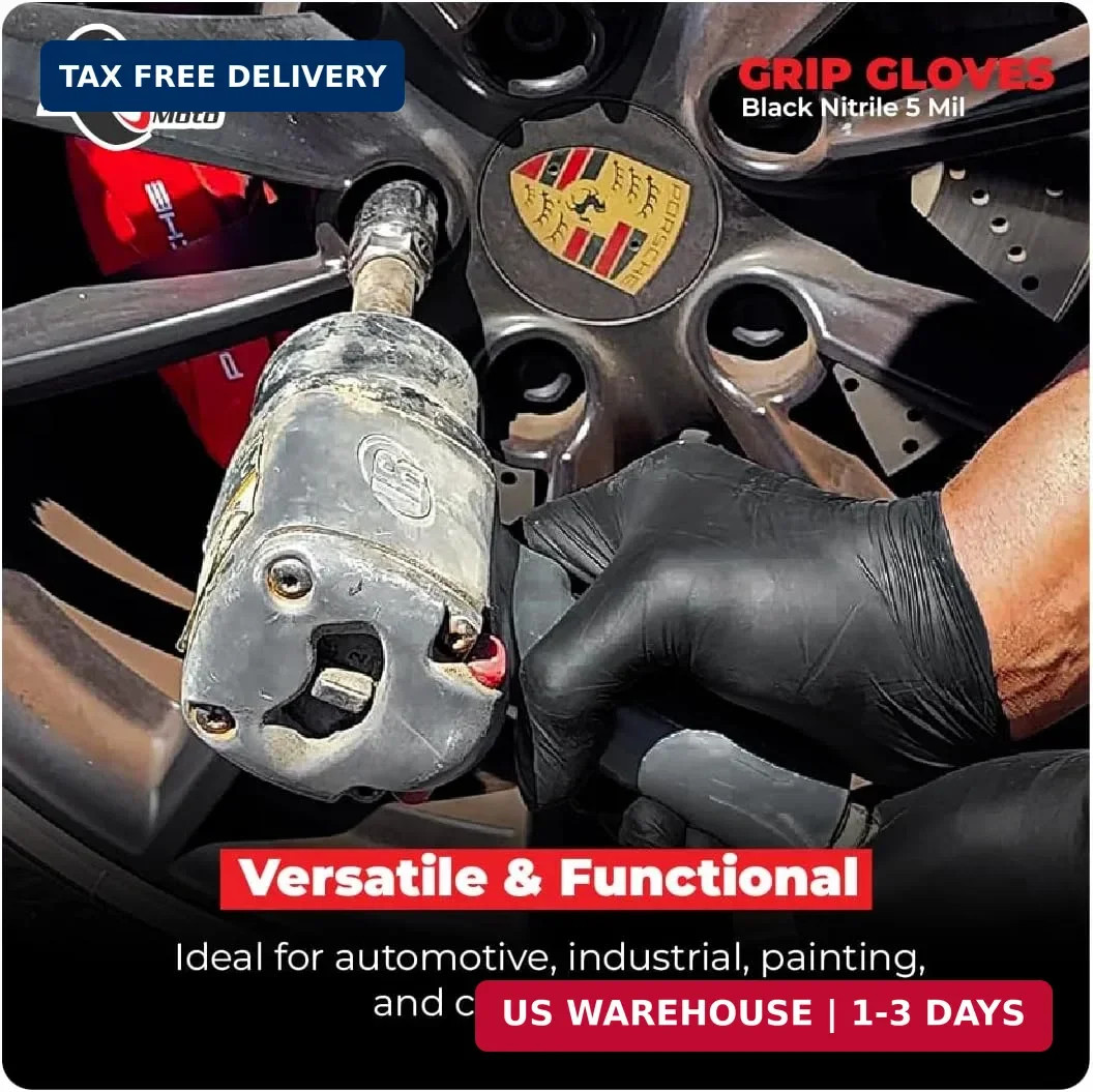 Grip Black Nitrile Gloves 5mil Latex-Free, Powder-Free, Micro-Textured for Repai