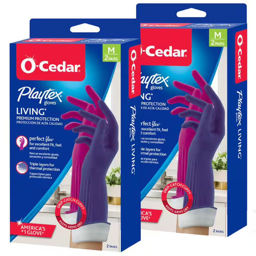 Playtex Medium Living Fuchsia Pink and Navy Latex/Neoprene/Nitrile Gloves (4-Pai