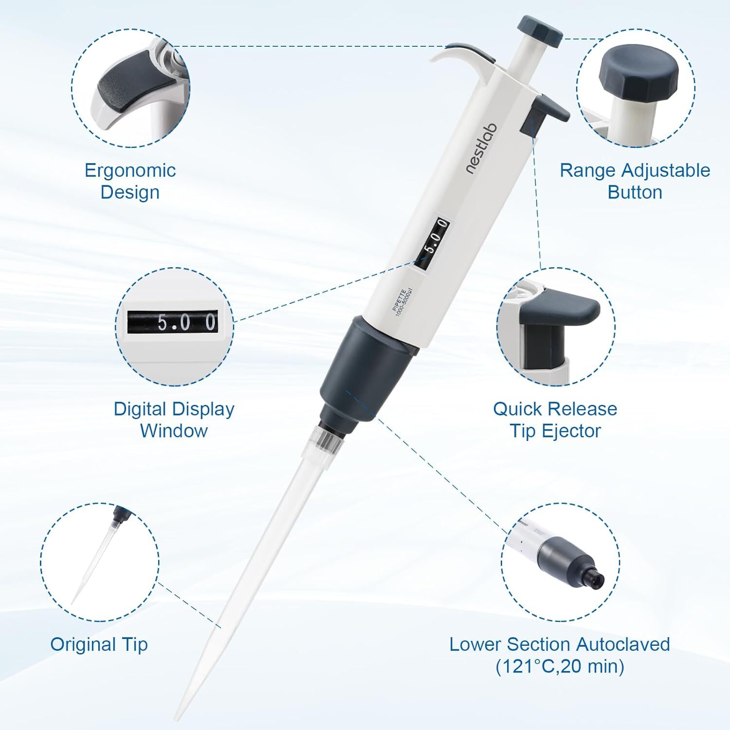 1-10ml Single-Channel Adjustable Pipettes Manual Micropipette High Accurate USA