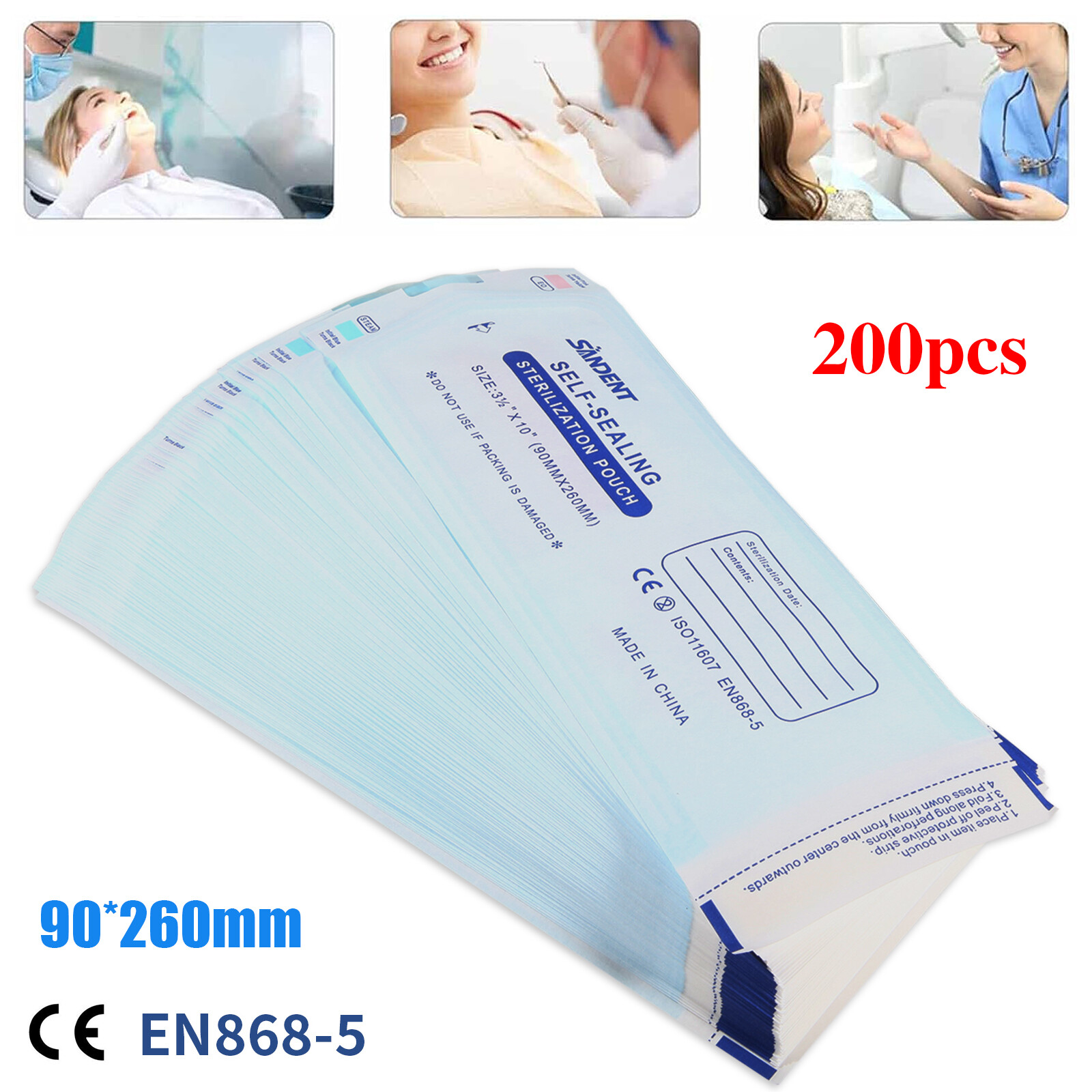 200pcs/1 Box Self Sterilization Pouches Autoclave Pouch Sterilizer Bags Dental