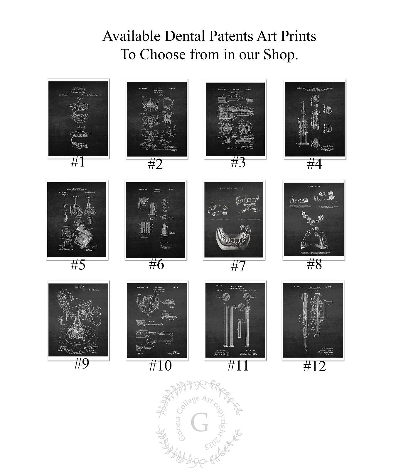 Dentist Office Decor set of 4 Unframed Dental Patent Art Prints Dentist gift