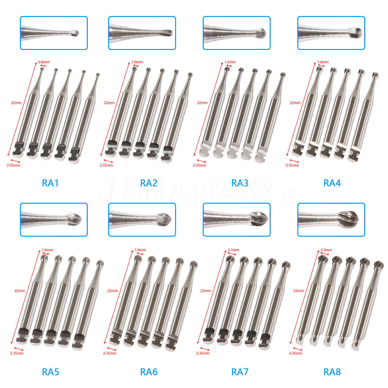Dental Slow Speed Latch Bur Tungsten Carbide Round Fissure Invert Cone RA 1-8