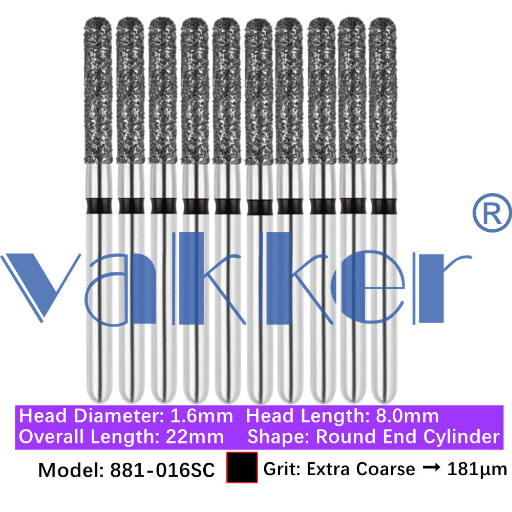 10pc Dental FG Diamond Burs for High Speed Flat/Round End Cylinder Polishing Bur