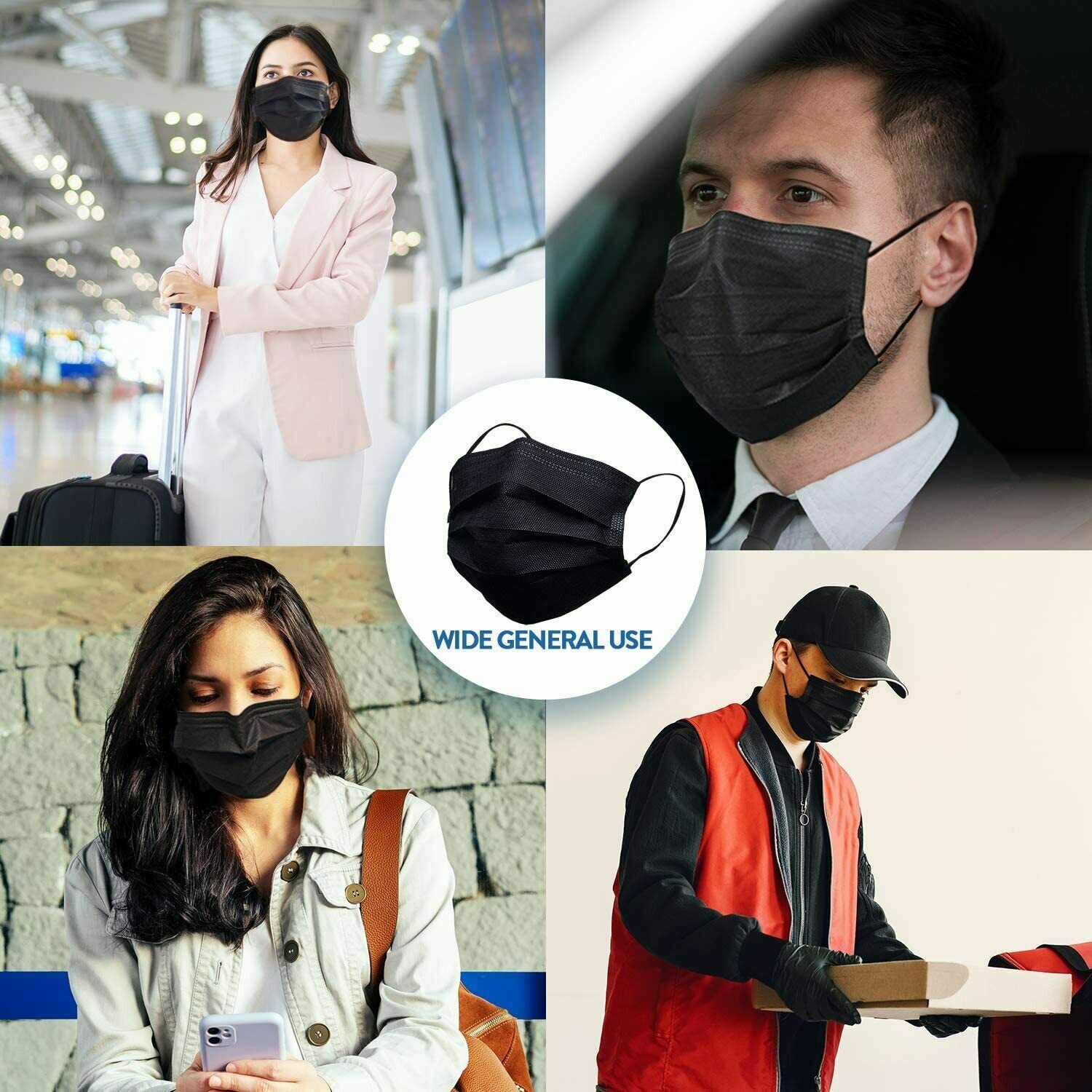 10/50/100 PCS Black Disposable Face Mask Non Medical 3-Ply Earloop Dust Cover
