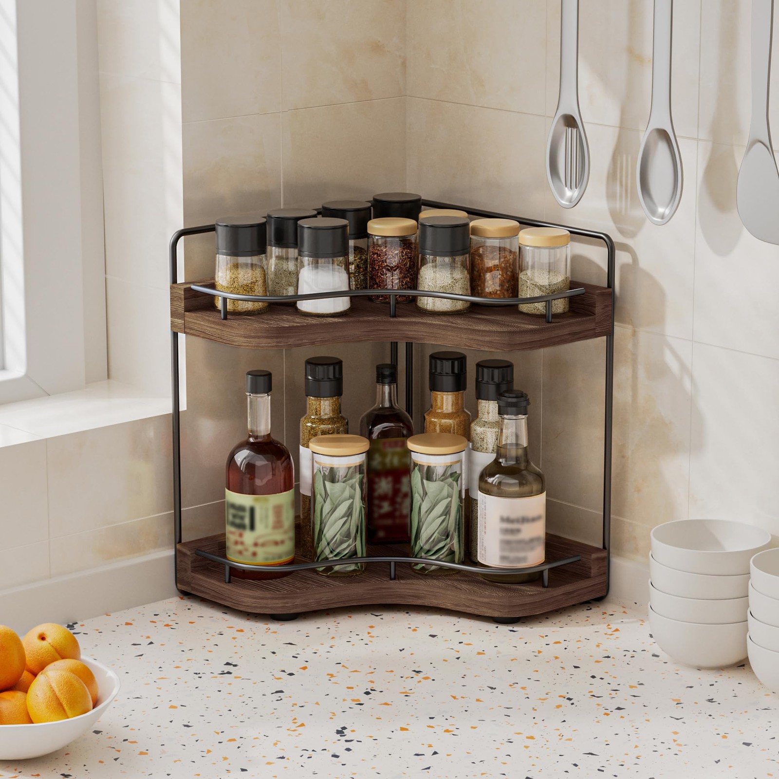 2-Tier Corner Bathroom Counter Organizer with Embedded Screw Holes, Secure & Sta