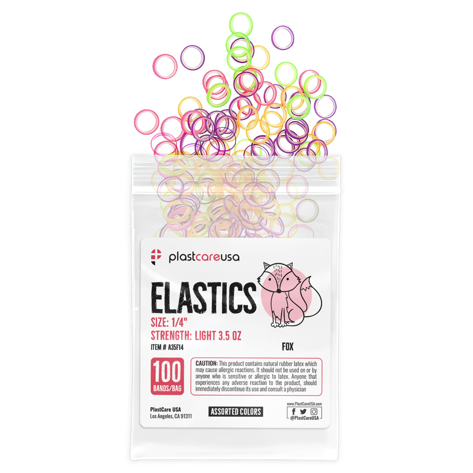100 Assorted Color Light 3.5 Oz 1/4″ Fox Latex Elastic Rubber Bands Braces