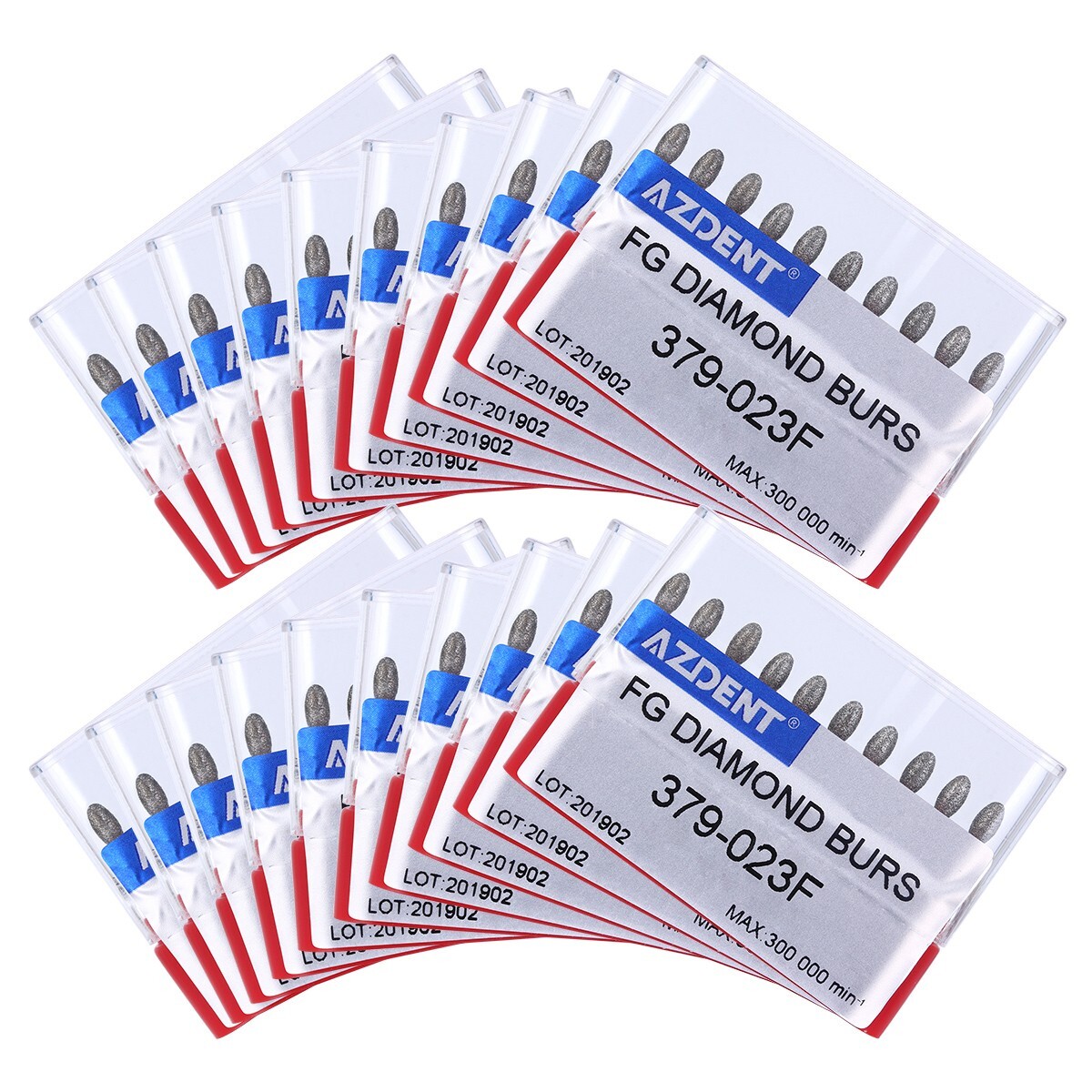 10pcs AZDENT Dental FG Diamond Burs Egg Football #379-023F Fine Grit Red