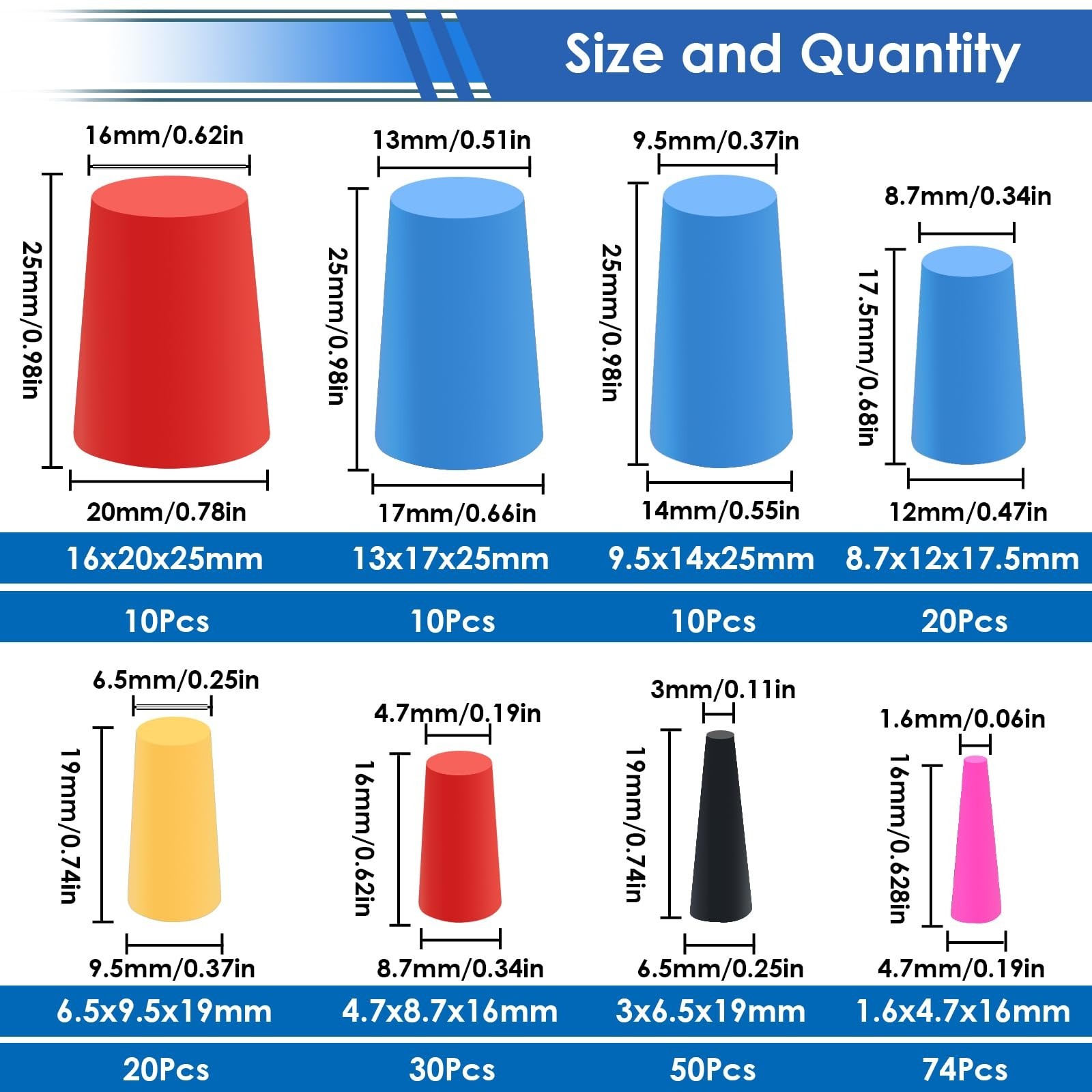 300Pcs Silicone Rubber Stoppers – 3 Types, 24 Sizes, High-Temp Resistant, Toolbo