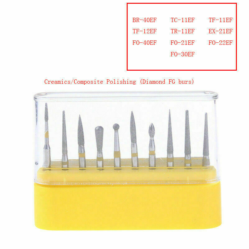 10pc Dental Diamond Burs FG-105 Composite Polishing Kit for High Speed Handpiece