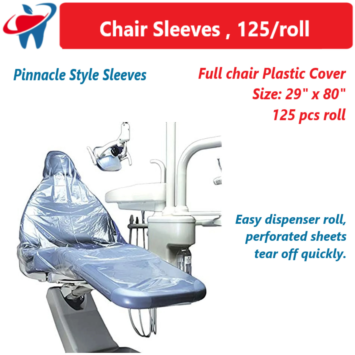 Premium DENTAL FULL Chair Cover Chair Sleeves or HALF Sleeves. Clear, 125 PCS