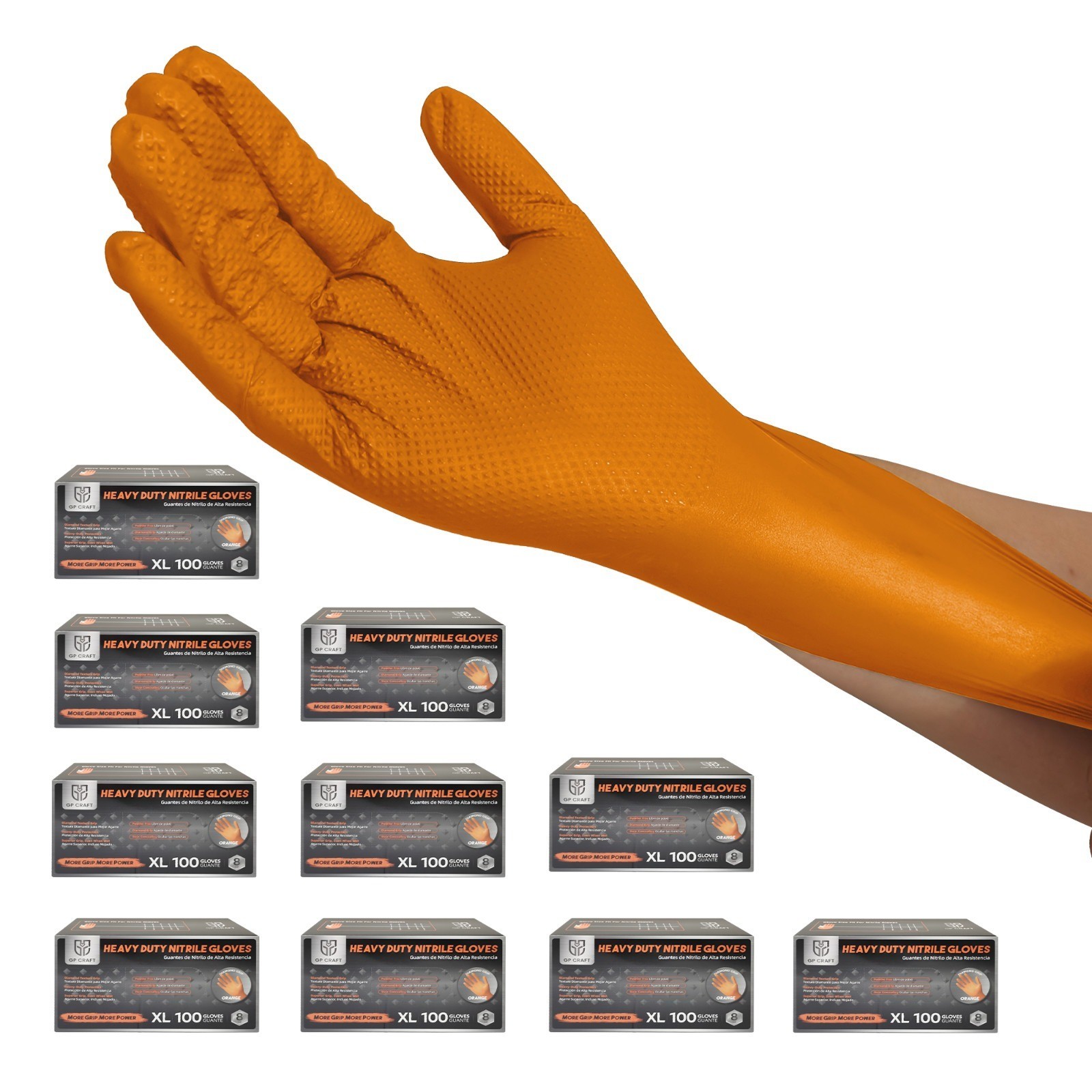 GP Craft Orange Large Nitrile Gloves Diamond 8 Mil Latex-Free 1000/Case