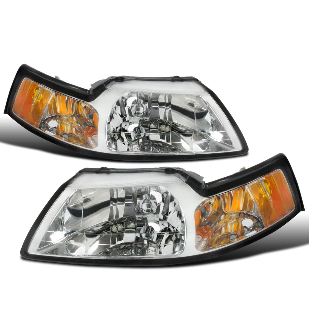 1999-2004 Ford Mustang Factory Replacement Headlights Assembly Pair Chrome