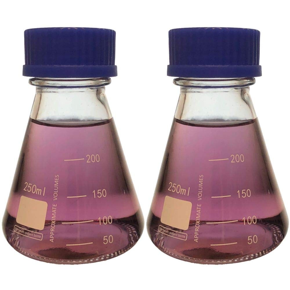 250ml Erlenmeyer Flask Blue Screw Cap Borosilicate Glass Graduated (Pack of 2)