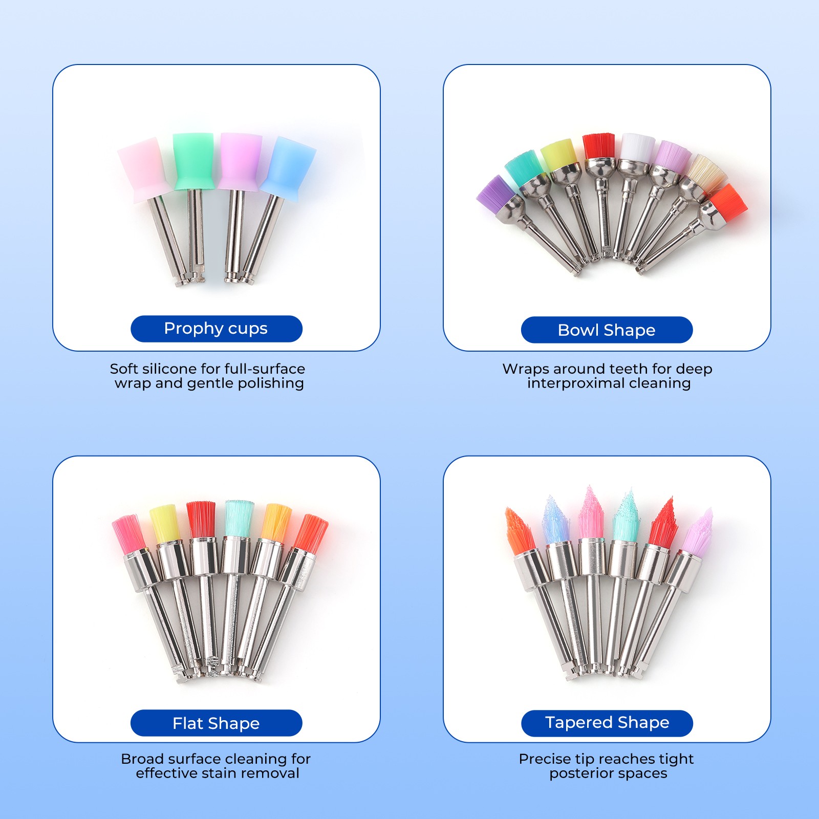 JMU Dental White/Colorful Nylon Latch Flat Polishing Polisher Prophy Brushes