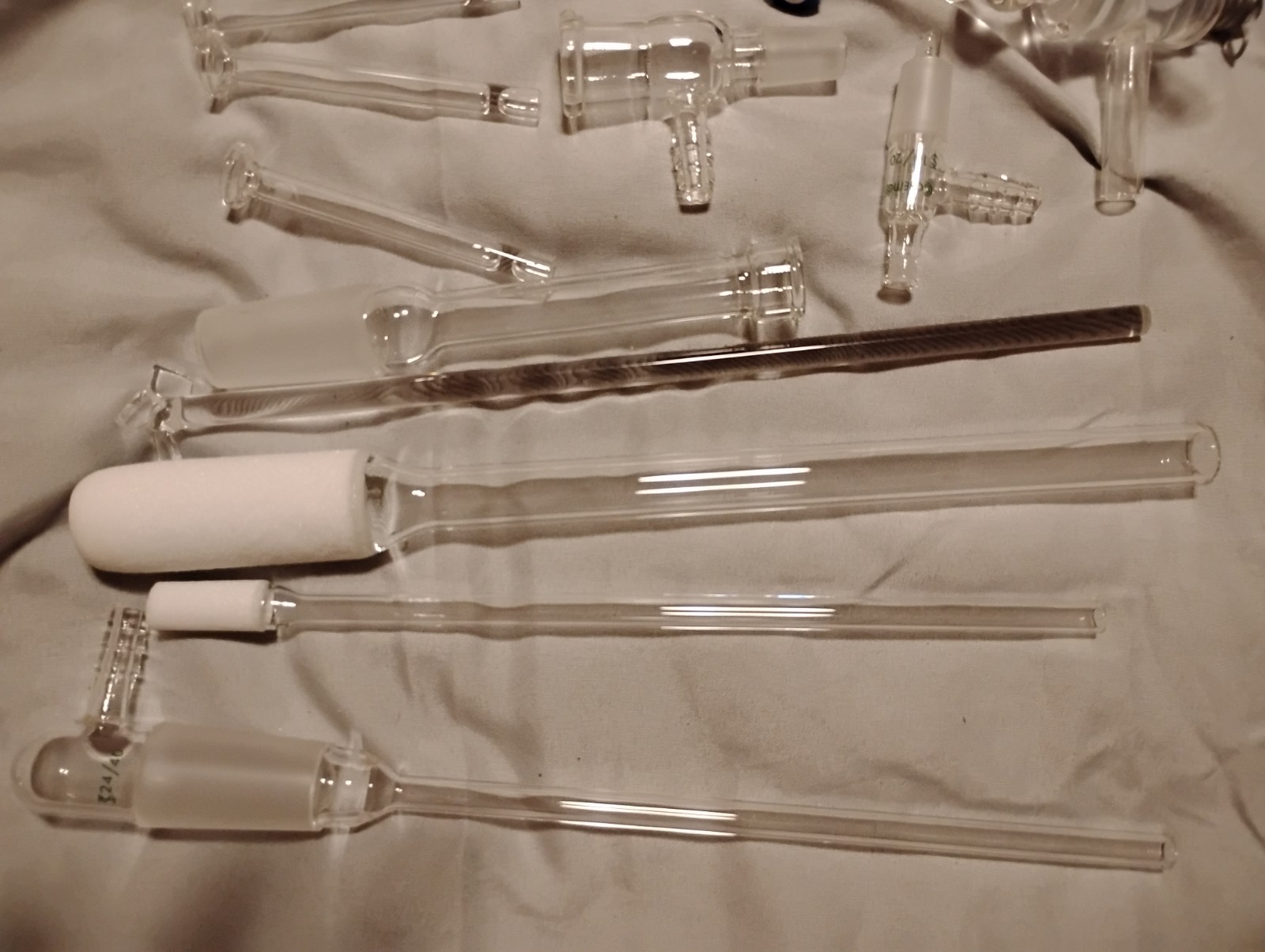 Assorted Lab Glassware Adapters, Connectors, Tubes & Stoppers Lot, Clear Glass
