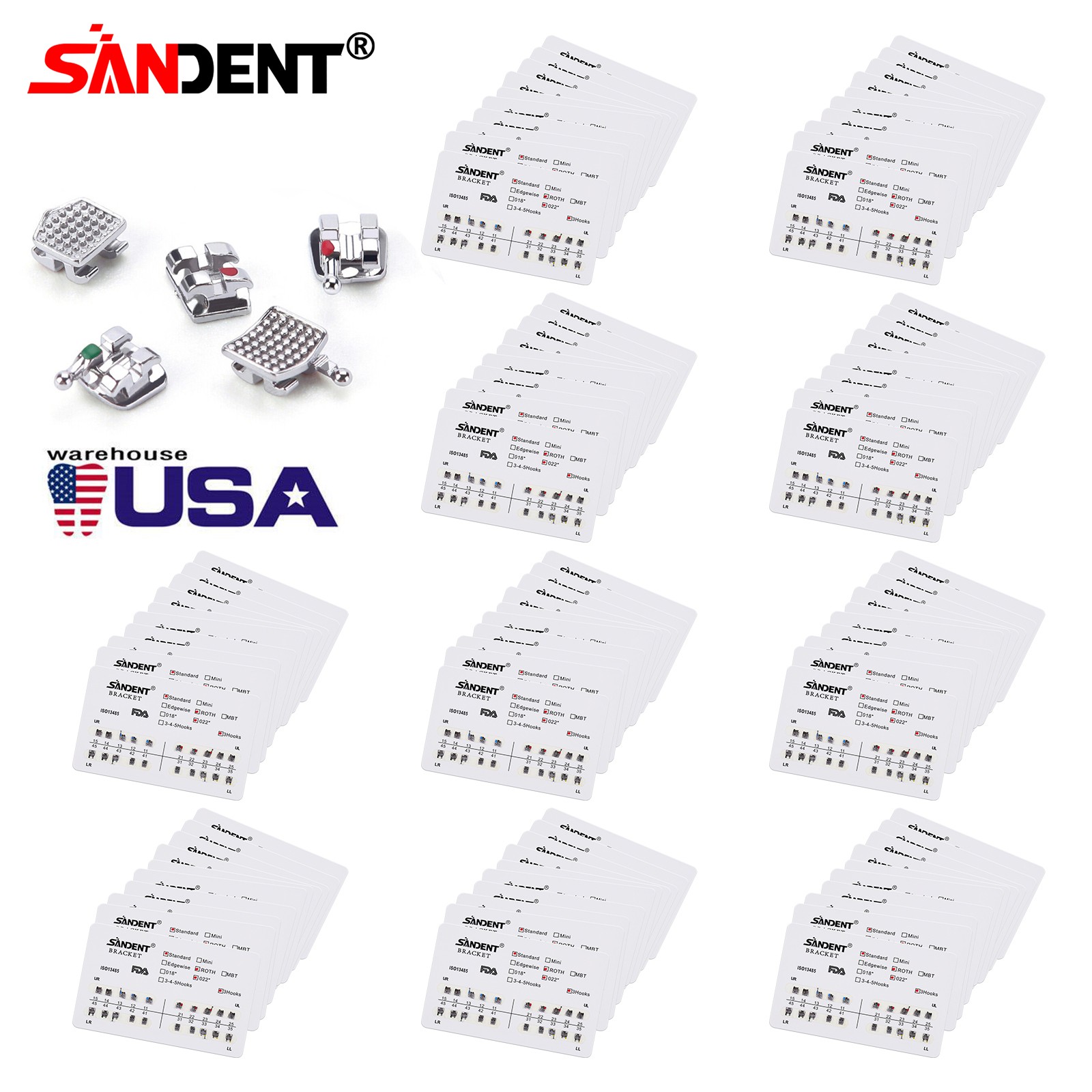 Dental Orthodontics Brackets Brace Standard Roth.022 Hooks 3 Metal 20pcs/pack