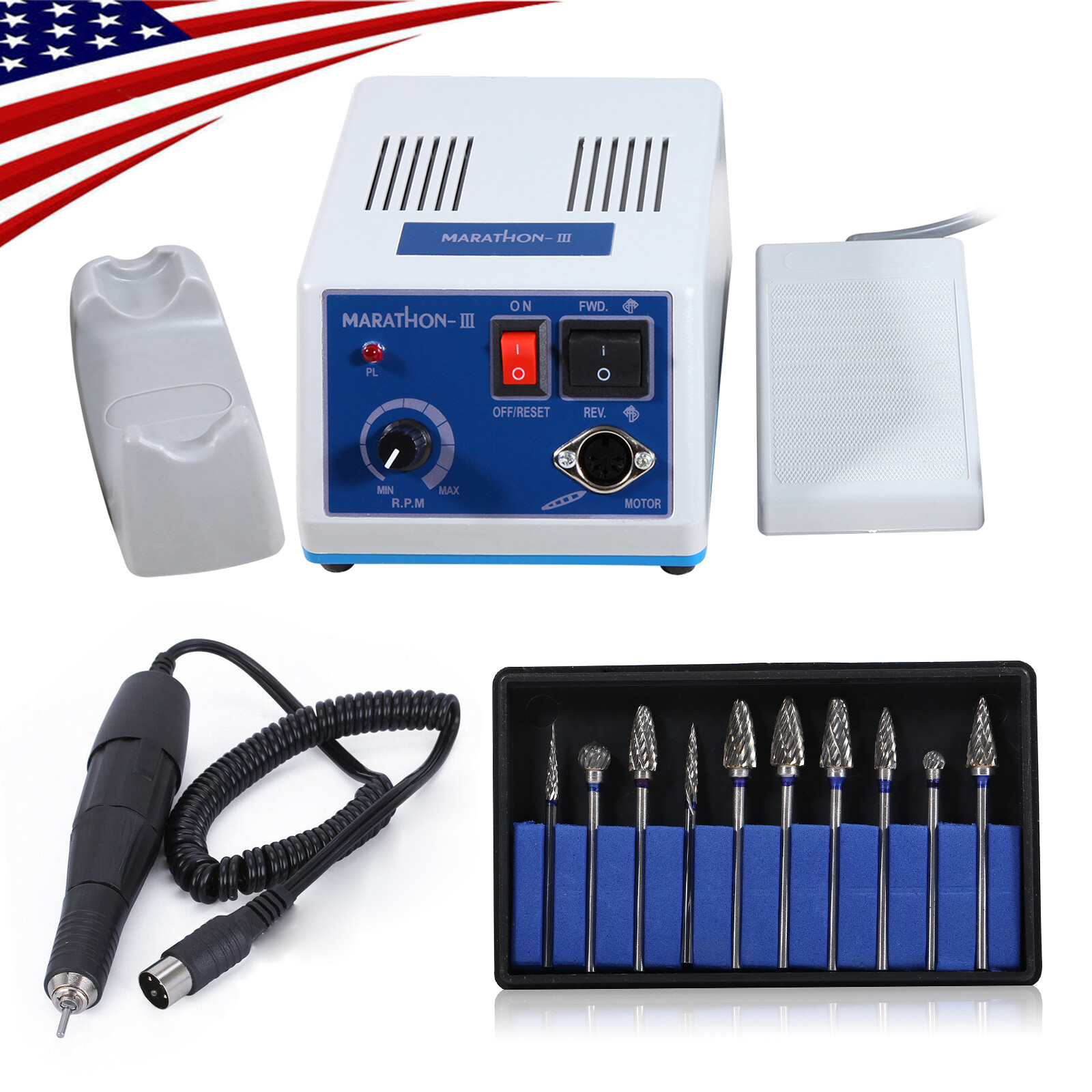 Dental Lab MARATHON-III Micromotor Polisher /35K RPM Polishing Handpiece/Burs DL