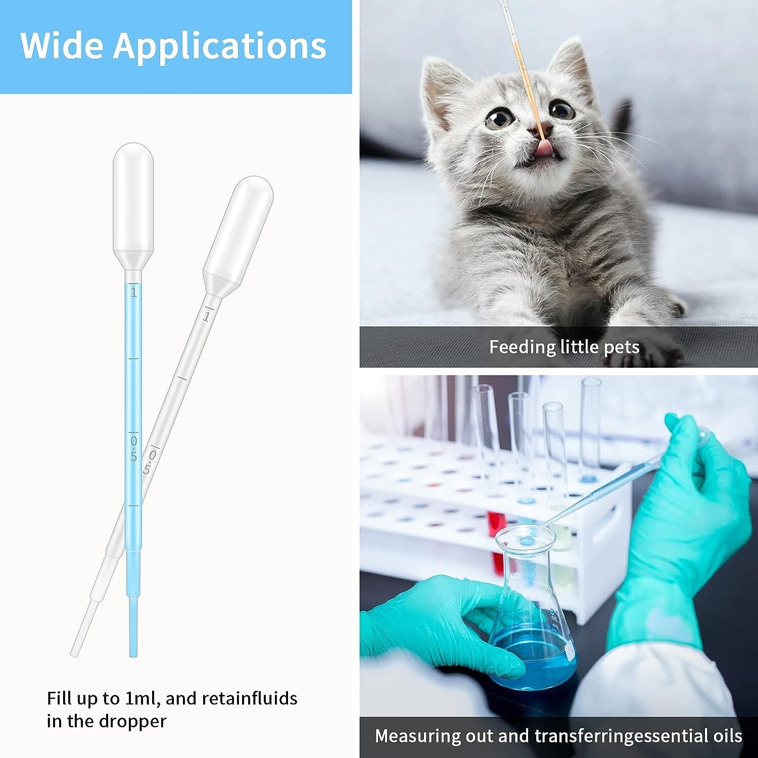 1 ml Durable Dropper Pipette Transfer Graduated Disposable Plastics X 6