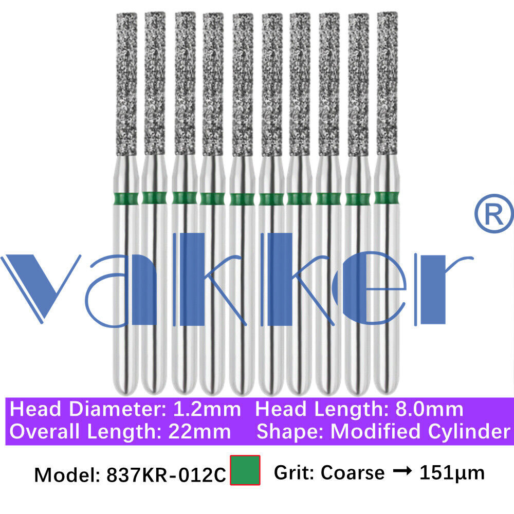 Vakker 10pc Dental Diamond Burs Shape Flat & Round End Modified Cylinder Bur