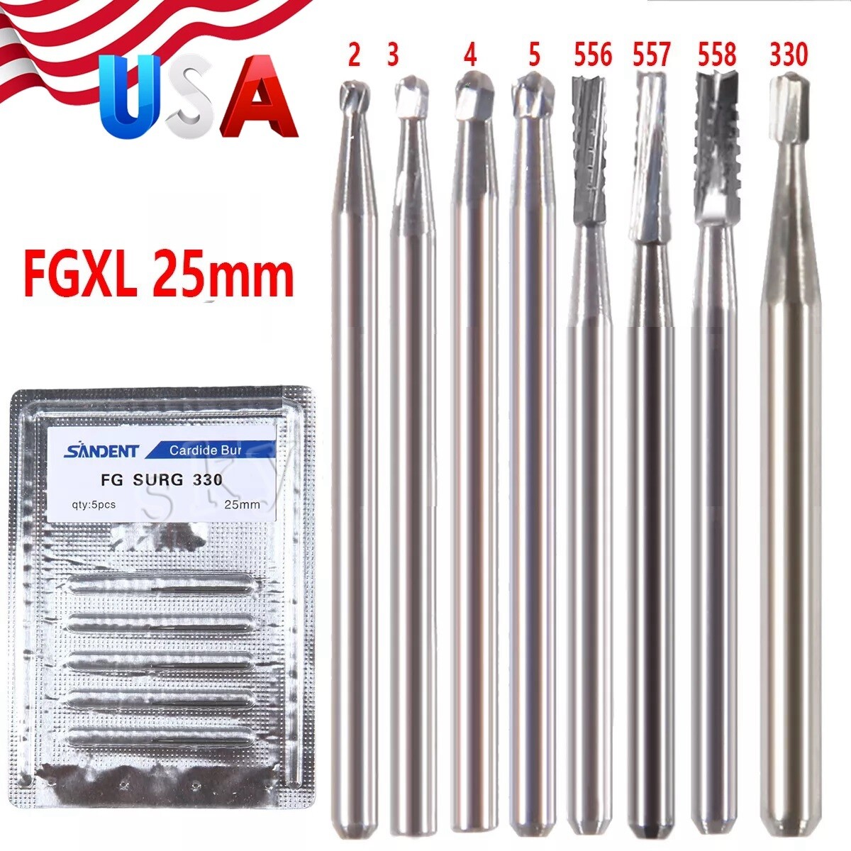 Dental Carbide Burs High Speed FG Taper Fissure 5pcs/pk