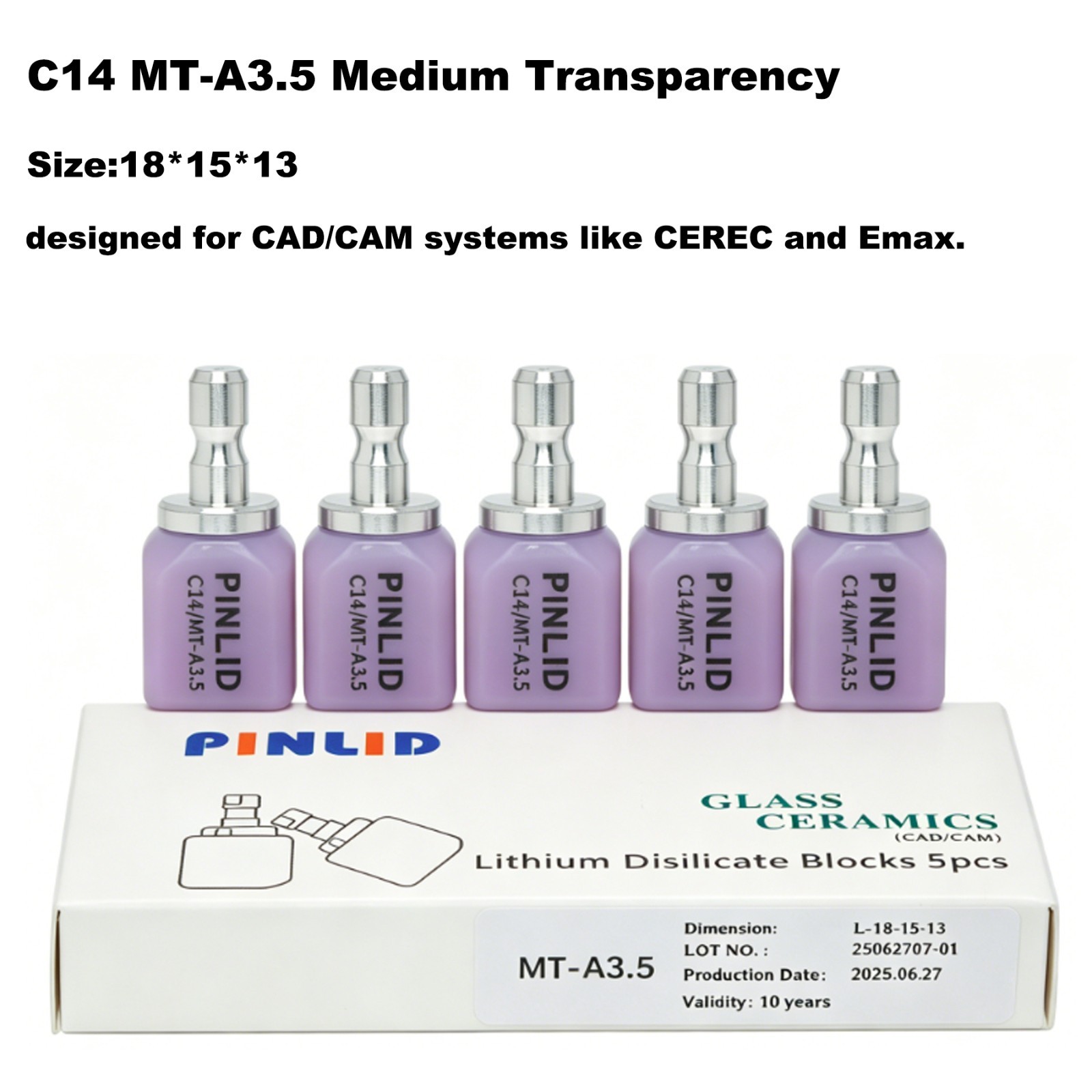 US 5Pcs/Box C14 Emax Ceramic Blocks MT Lithium Disilicate Block CAD/CAM CEREC