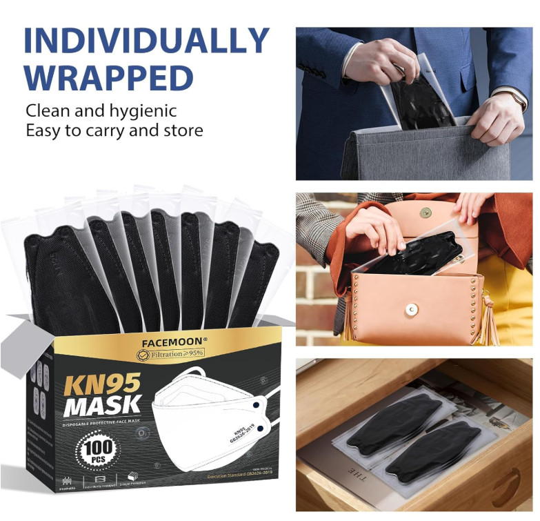 KN95 Face Mask Disposable Adults – 100 Pack 5 Layer Protection Adjustable KN95