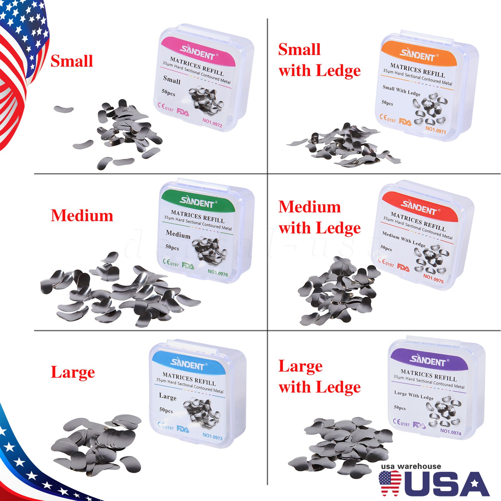 Dental Metal Matrices Matrix Band Sectional Contoured Refill S/M/L 50Pcs/1Pack