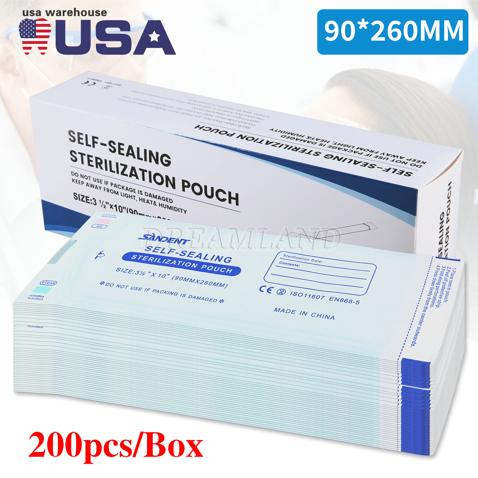 3.5″ x 10″ Self-Sealing Sterilization Pouches for Autoclave (1 Box of 200)