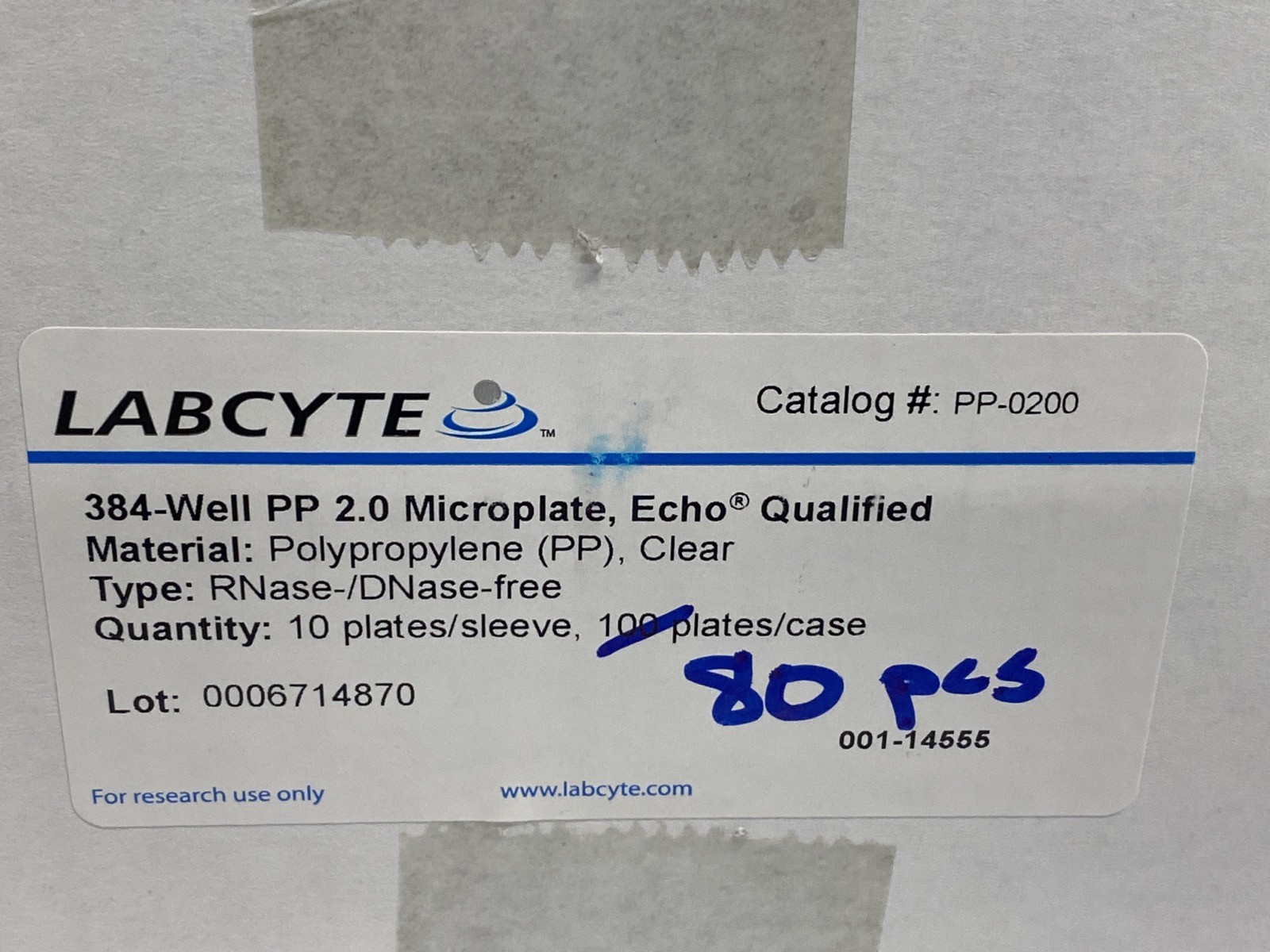 (80) LABCYTE 384-Well Clear PP 2 Microplates Echo Qualified Non-Sterile PP-0200