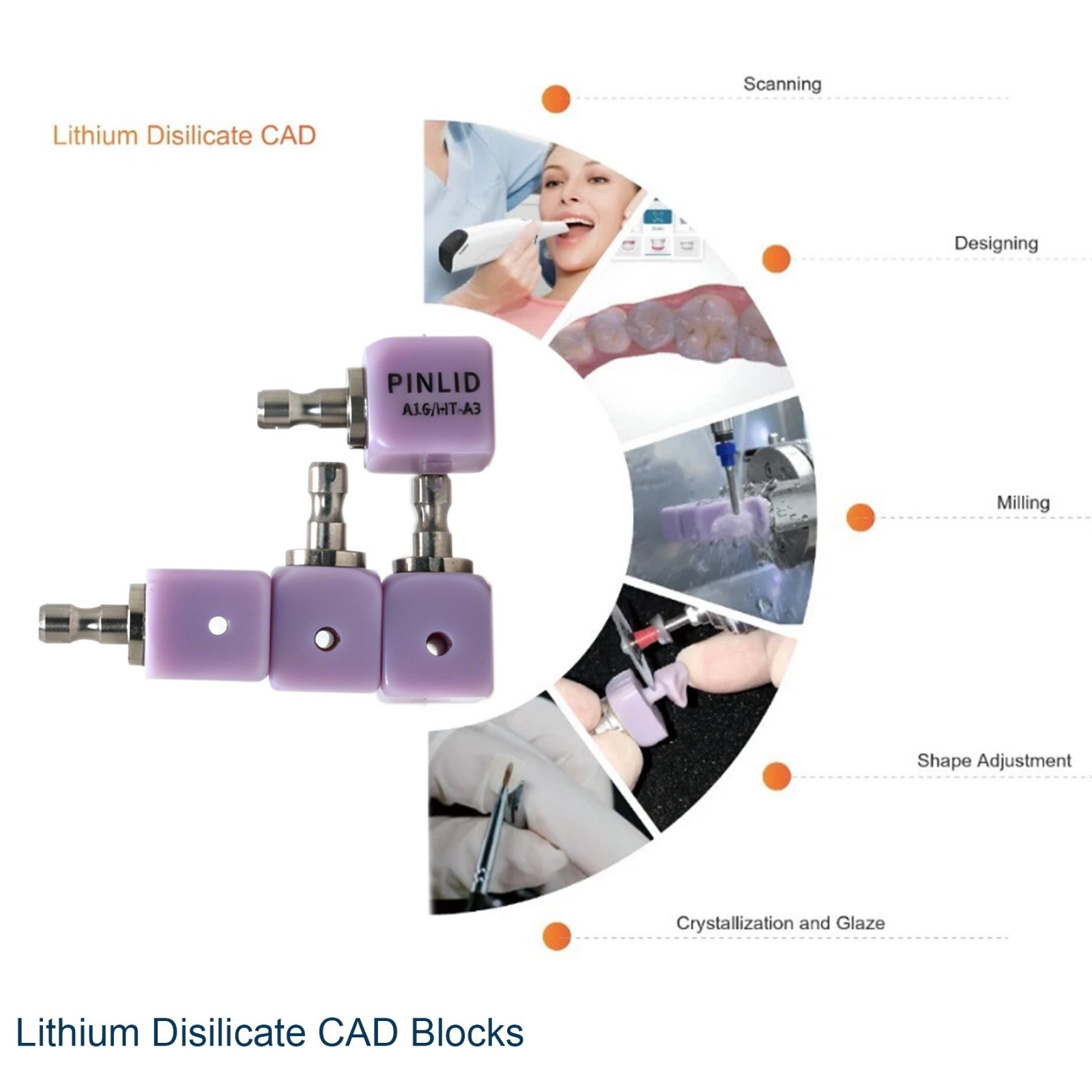A16 Emax Cerec CAD Blocks Lithium Disilicate Glass Ceramics LT HT A1 A2 A3 4Pcs