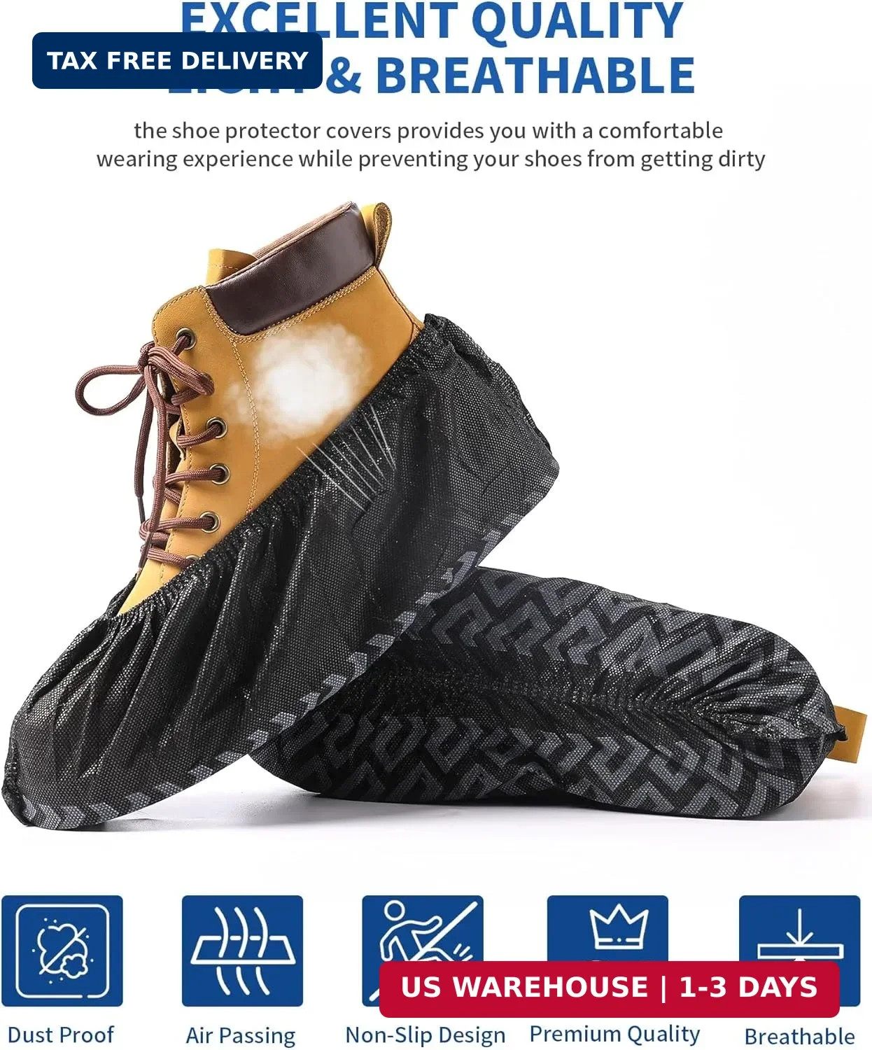 X-Large 50 Pack Black Shoe Covers Disposable Non-Slip Fits Up to Men’s 13 US