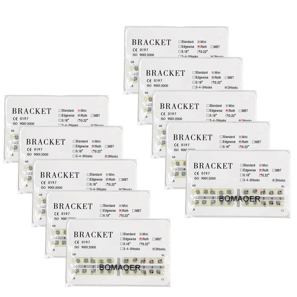 10x Dental Orthodontic Metal Brackets, Roth .022 Slot w/ 3 Hooks, 20pcs per Kit