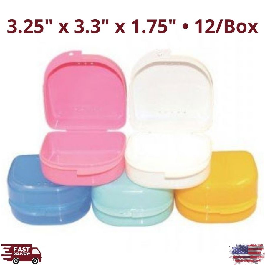 Dental Retainer Box 12/Pk 1.75″ Deep Orthodontic Appliance Case 3.25×3.3×1.75″
