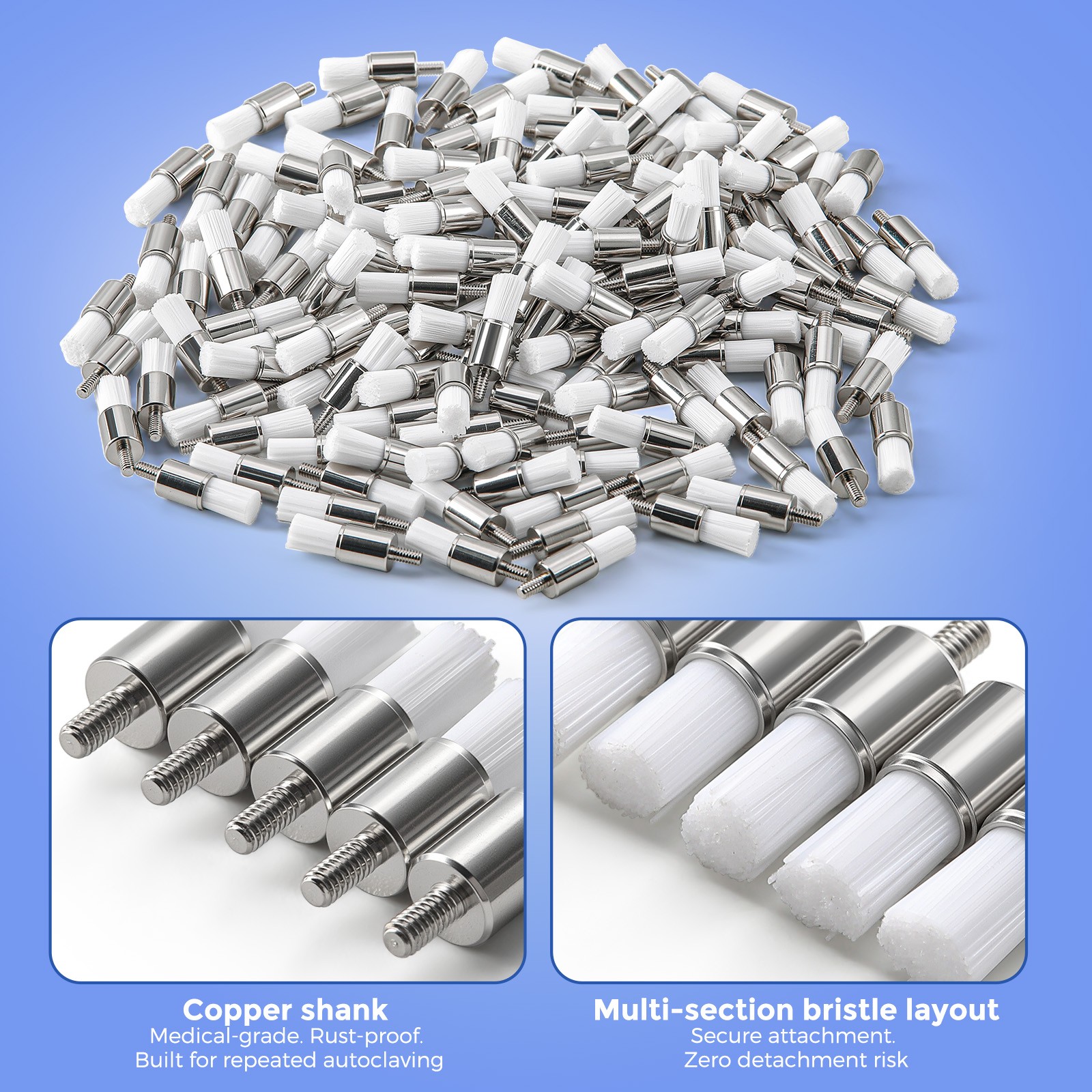 144 Dental White & Colorful Prophy Polishing Brush Nylon Flat Latch/Tapered Type