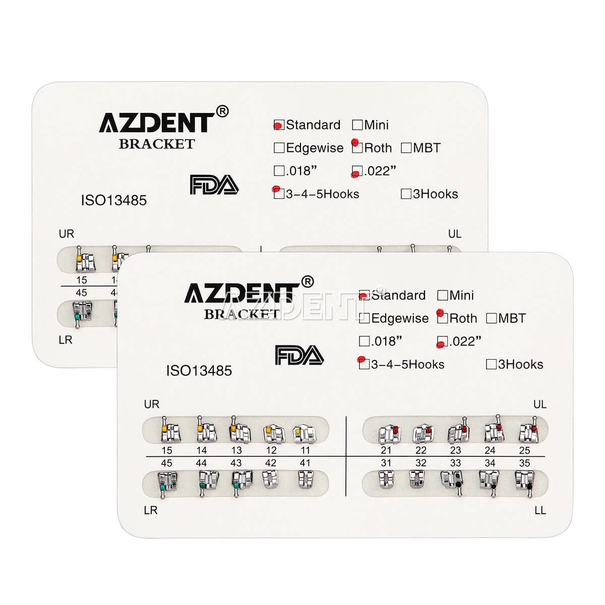 10 Packs Dental Ortho Metal Bracket Standard Roth Slot 022″ Hooks 3-4-5 AZDENT