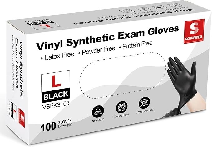 Schneider Vinyl Synthetic Exam Gloves, 4 Mil, Latex Free Disposable Gloves for M