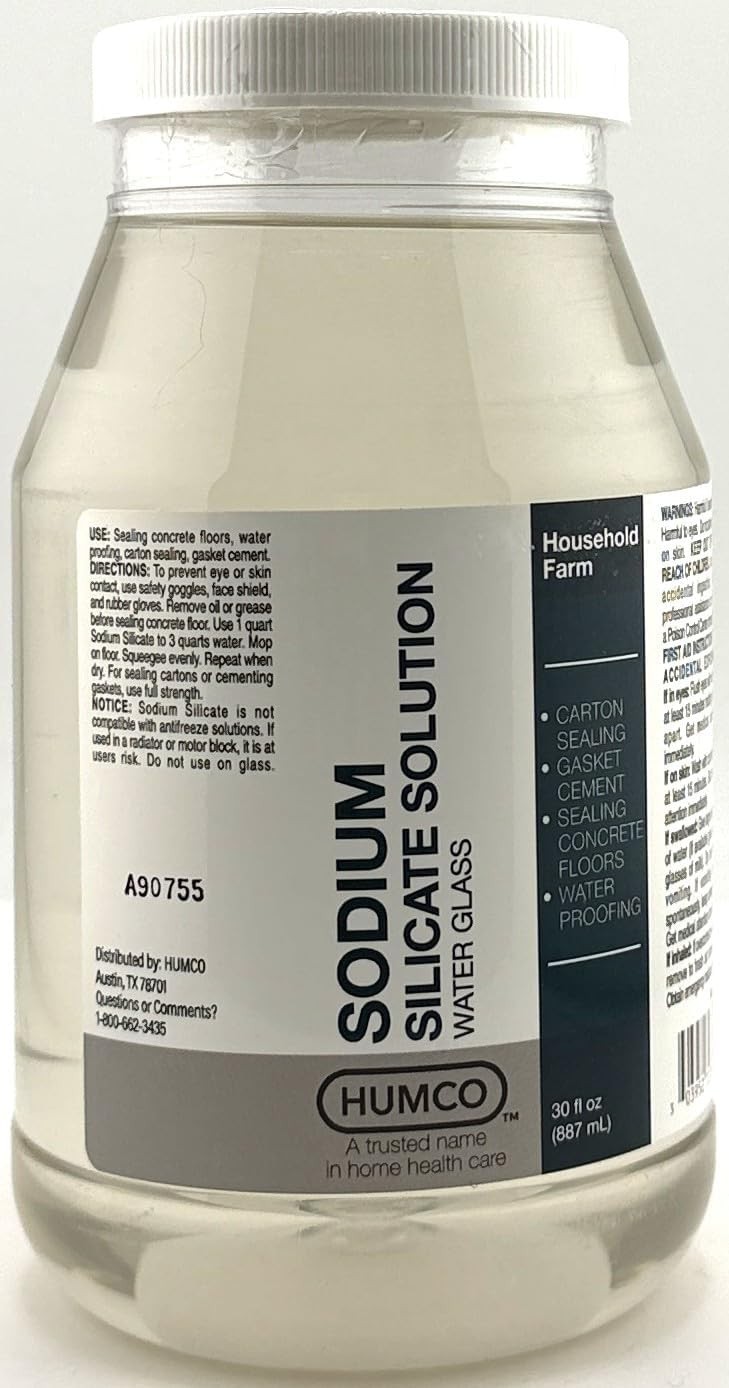 Humco Sodium Silicate Water Glass 30 oz 40% Concentration Made in USA Fresh Lot