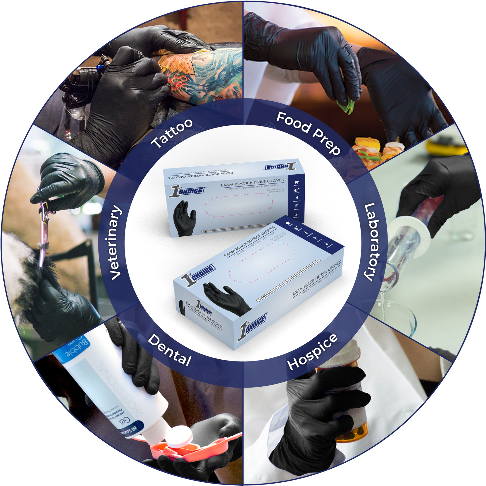 1st Choice Black Nitrile Disposable Exam Gloves 3 Mil, Latex and Powder-Free,