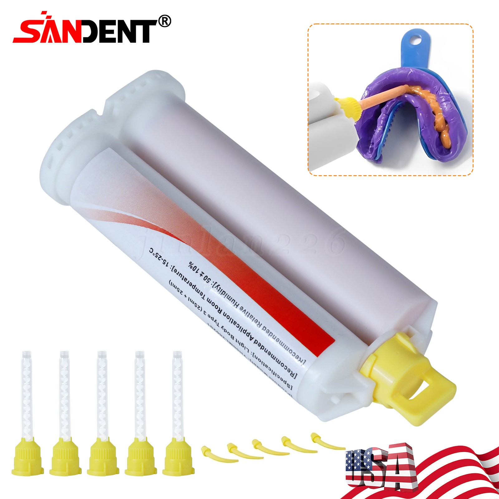Dental Impression Material VPS Light Body Fast Set (4 Cartridge & 20 Tips) PVS