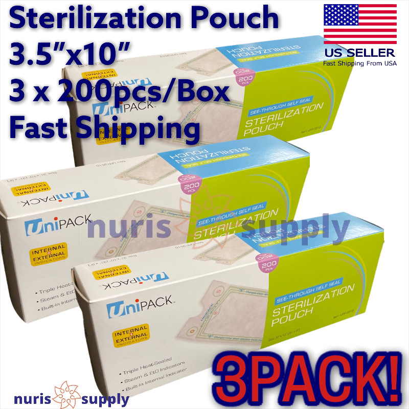 3 x 200pcs/Box Dental Medical Tattoo Sterilization Pouches Self Sealing 3.5″x10″