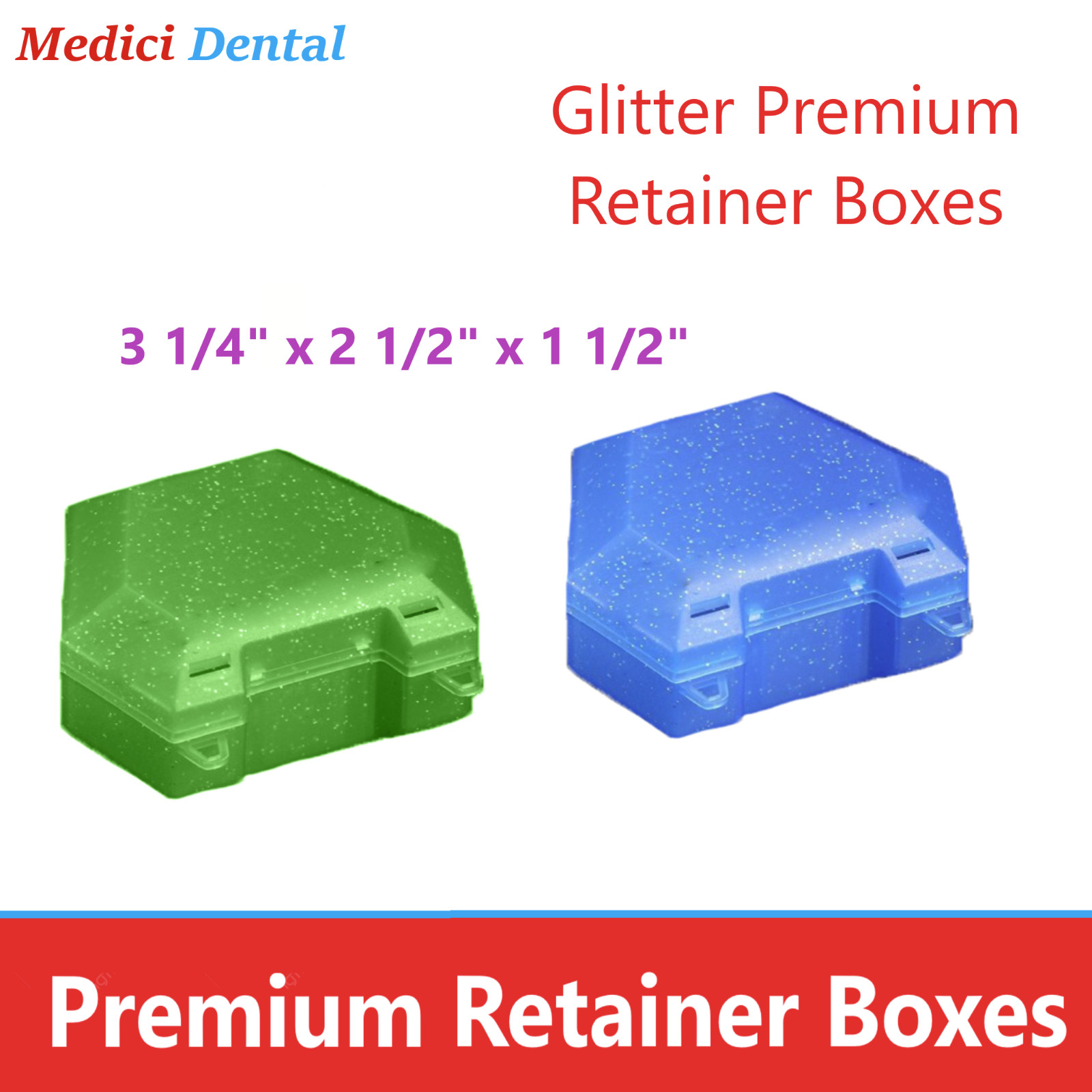 Dental Retainer Box Orthodontic Appliance Guard Snap Closure, Glitter 1,5″ Deep
