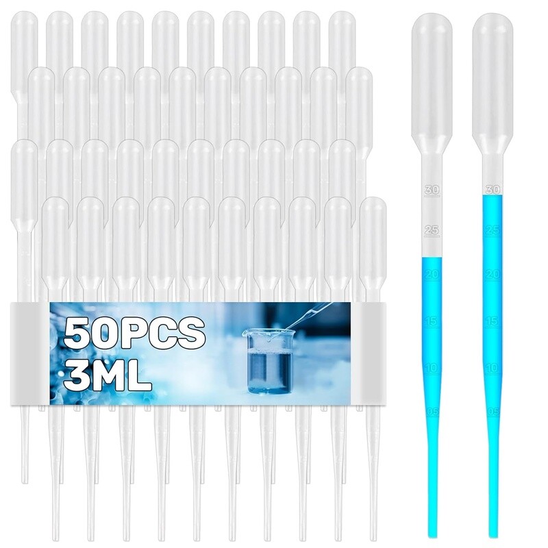 Disposable Pipettes 50pcs Plastic Droppers 3ml Liquid Transfer Pippets New