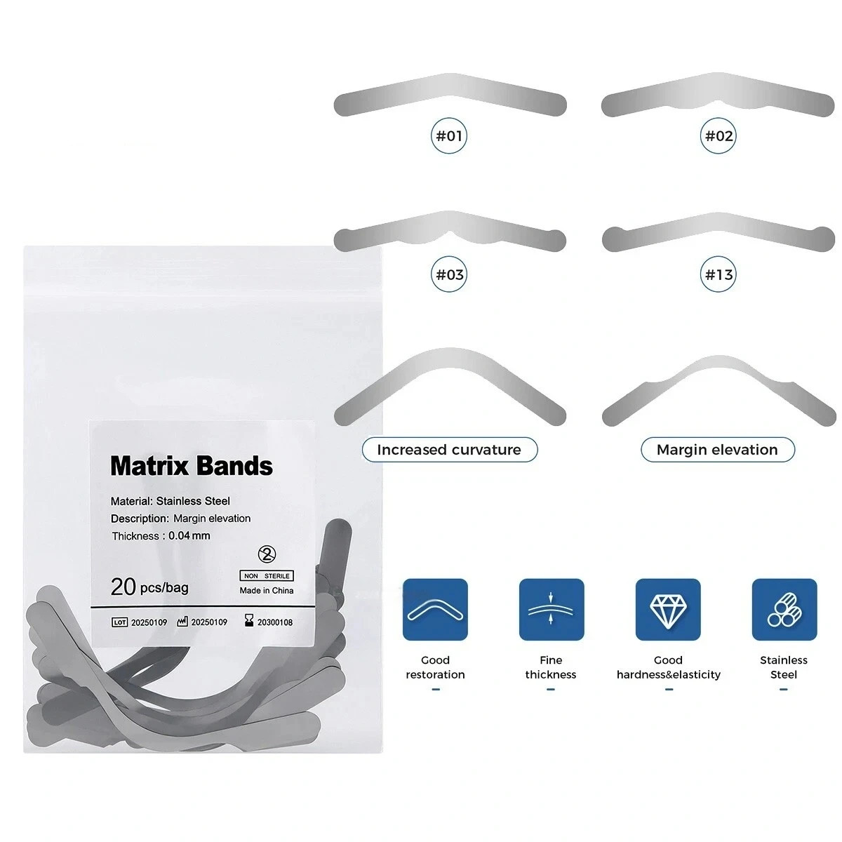 Dental Matrix Bands Sectional Contoured Matrices M2 M3 M4 M5 M6 M7 M8 M9 M10