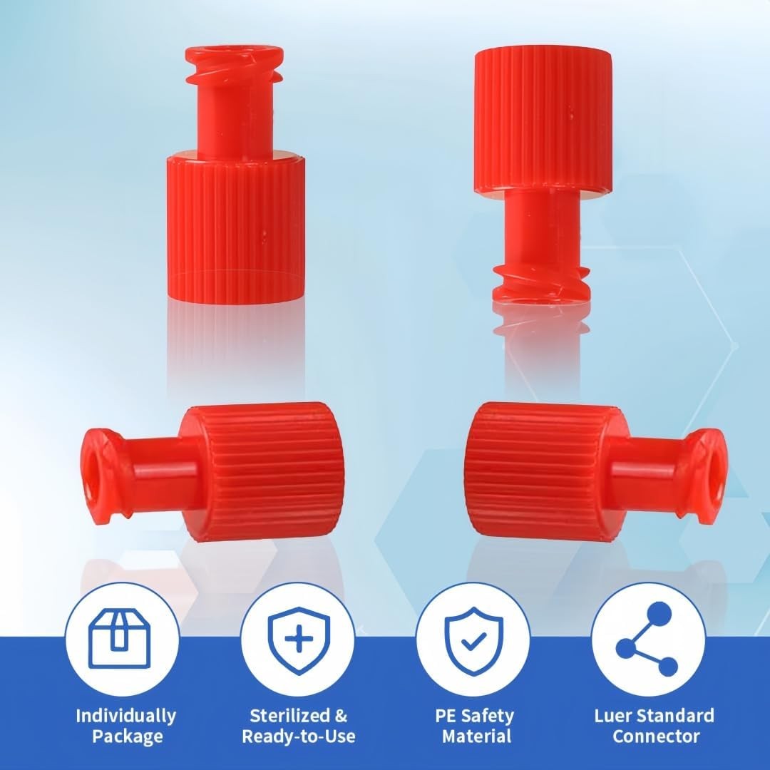 Hynec Luer Stopper Red Closing Cones, 100-Pack, EO-Sterilized Luer Lock Caps –